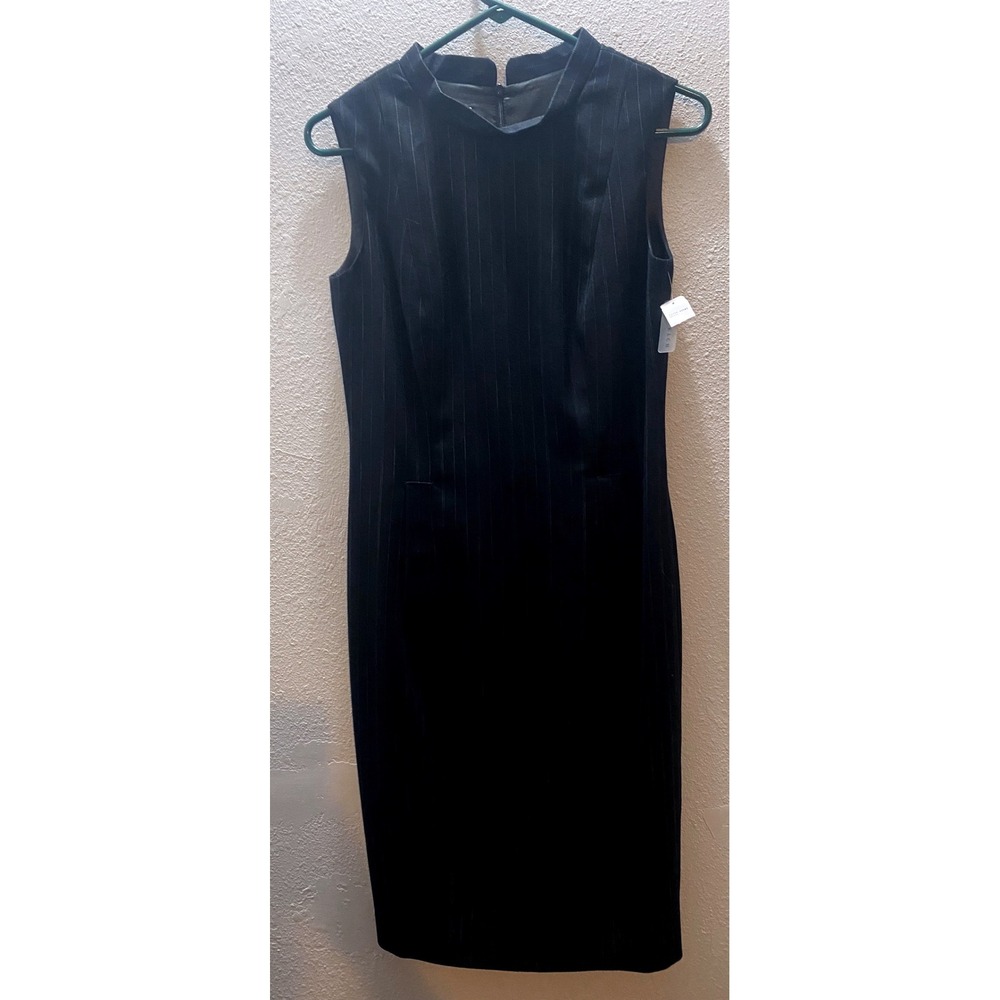 Pendleton Sheath Dress Womens 4 Black New Pinstripe Virgin Wool Mock Neck Midi